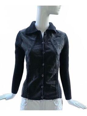 Le Grenier Vintage 90s Black Embroidered Knit Cardigan Jacket Size M/M